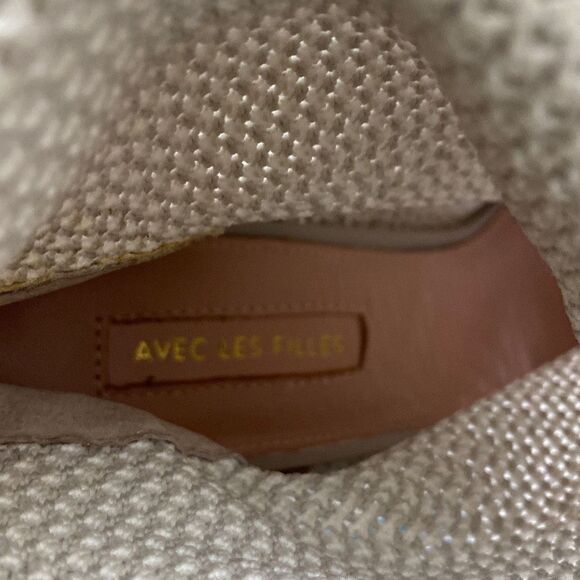 Avec Les Filles Mariah Peep Toe Stretch Knit Sock Ankle Booties Wood Heels White - Picture 9 of 13